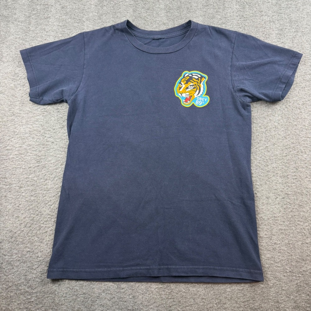 Obey T-Shirt Men's Small Blue Short Sleeve Tiger Graphic 89th Streetwear Tee